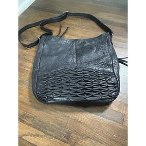 Day & Mood Isa Hobo Black Leather Detailed Large Shoulder Bag w/ Strap Excellent